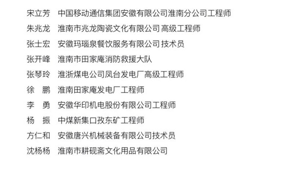 淮南“淮南工匠”  候選人名單公示！