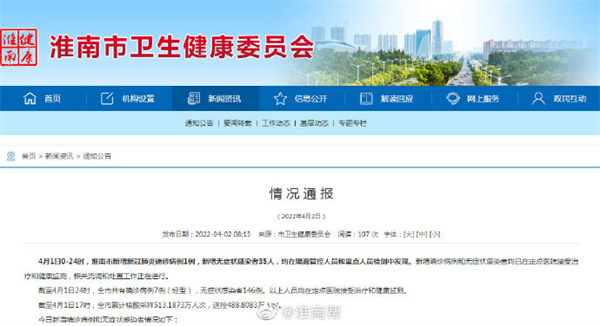 剛剛通報！淮南4月1日新增確診1例+無(wú)癥狀35人！